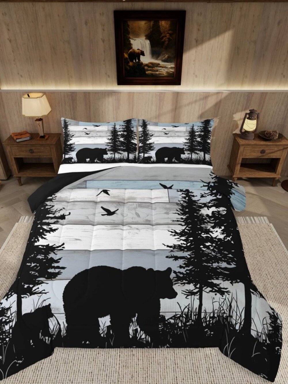 Bear Comforter Set Rustic Cabin Country Bedding Set Queen Size